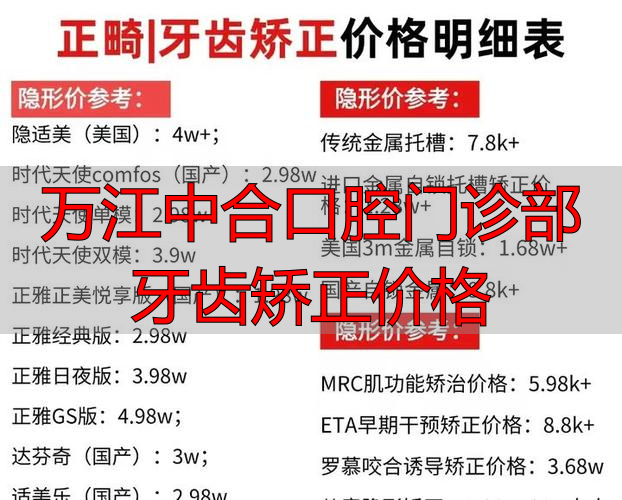 万江中合口腔牙齿矫正多少钱？金属、陶瓷、隐形牙套价格全解析